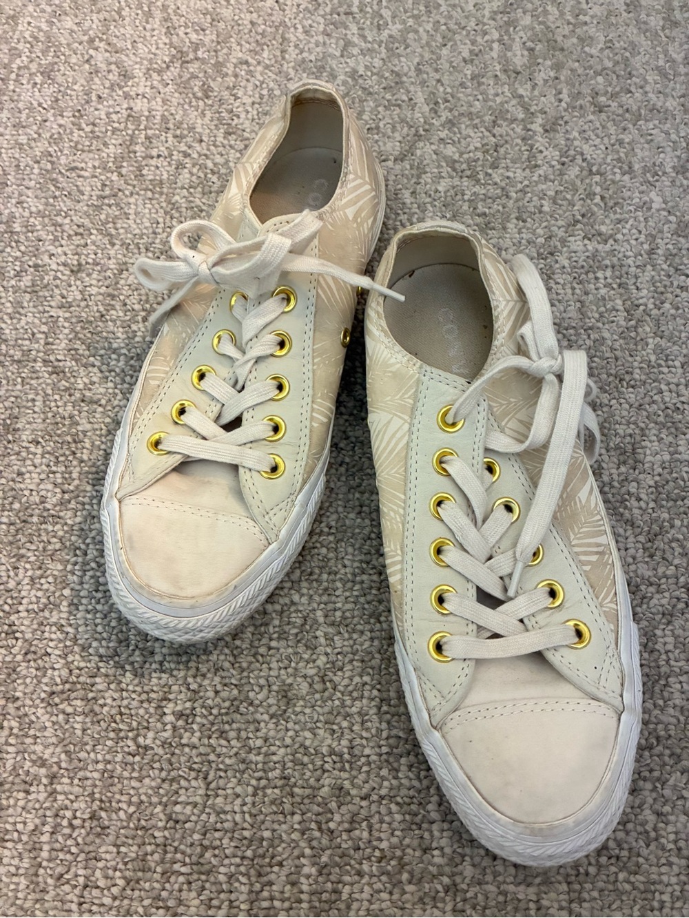 Converse tropical leaf print Cream Lace-Up Canvas Sneakers with Gold Eyelets